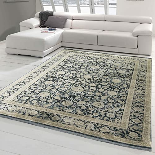 Teppich-Traum Moderner Teppich Wohnzimmer orientalisches Blumendesign in Beige auf schwarzem Hintergrund, 160x230 cm