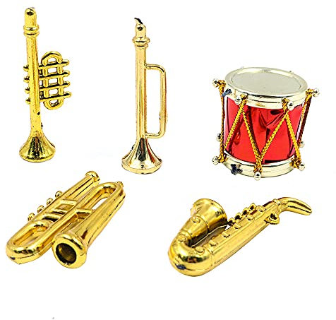 CENPEK 5 Stück Miniatur Musikinstrument Trommeln Saxophone Trompeten Medium für 1:12 Puppenhaus Deko