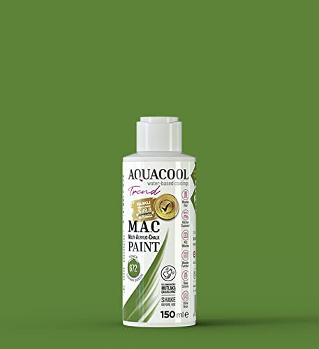 AquaCool Multi Surface Acrylfarbe, Kreide, matt, schnelltrocknende Farbe, für innen und außen auf Möbeln, Holz, Kunststoff, Glas, Keramik, Stein (150 ml, Clover Green 672)