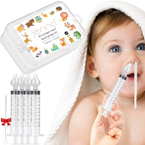 Jenna® | 4pcs Brosse Offerte bebe seringue nasale 10ml | mouche bébé Irrigation nasale enfant rinçage sinus hygiène | Efficace Embout Aspiration Souple Réutilisable | Nettoyant nez sérum physiologique