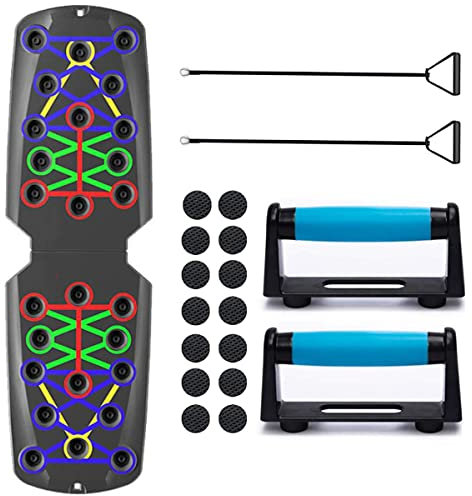 Tabla Push Up 12 en 1 Estación de entrenamiento plegable portátil para apuntar el pecho, la espalda, los hombros y el tríceps, incluye manijas, bandas de resistencia, pegatinas antideslizantes y bolsa