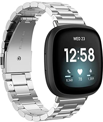 Gheper Metallarmband Kompatibel mit Fitbit Versa 4/Versa 3/Sense Schnelle Einfache Passform Edelstahl Armband Ersatz für Versa 4/Versa 3/Sense Smartwatch Zubehör