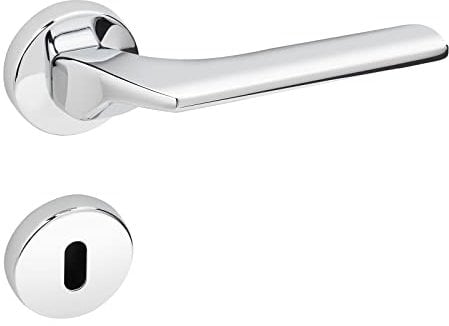 Design Drückergarnitur Alu Türbeschlag Türgriff Innentüren auf Rund-Rosette CARL BB - Buntbart Türdrücker Chrom poliert 1 Set - Zimmertür-Garnitur inkl. Schrauben von Sotech