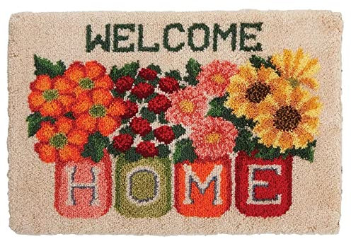Rocky&Chao Latch Hook Kits Flower Pots 20x15Inch DIY Latch Hook Flower Rug Kit 50x38cm, Home Carpet Rug Making Kit Cross Stitch Embroidery Kits Needlework Crafts Rug for Home Decor