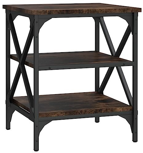 vidaXL Table d'Appoint, Table Basse avec Rangement, Bout de Canapé Salle de Séjour Salon, Industriel, Chêne Fumé Bois d'Ingénierie