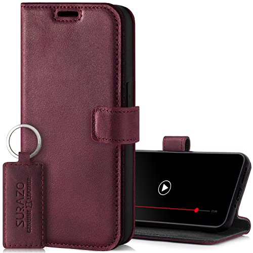 SURAZO Premium Handyhülle für Samsung Galaxy A54 Hülle Leder – Klappbare Echtleder Schutzhülle [Magnet, Kartenfach, RFID Schutz, Standfunktion] Flip Klapphülle Wallet Case Cover Lederhülle (Burgund)