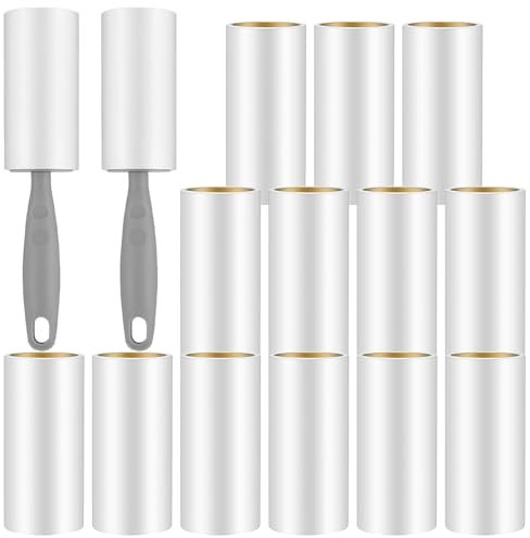 Omtofo 15 Rollen Fusselrolle mit 2 Griff, 900 Blätter Extra Klebrige Lint Roller, Fusselrolle Tierhaare, Fusselroller für Kleidung, Haare, Sofa, Bett, Katzenhaare, Hundehaare