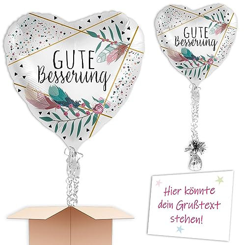 Gute Besserung wünschen Heliumballon inkl. Heliumfüllung, Schmuckbänder, Gewicht und Karte mit Wunschtext, als Geschenk u. Versenden an Wunschadresse