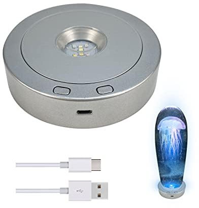 Rundes drehbares LED-Nachtlicht, 8 Lichtmodi, Display-Ständer, mehrfarbig, runde Display-Basis für Kristallstatuen, Glaskugel (Silber)