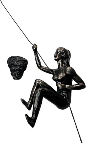 Haute Collage Rock Climbing Woman with her right arm up includes a rock nail-cap Female Climber Adventurous Girl Sculpture Wall Hanging