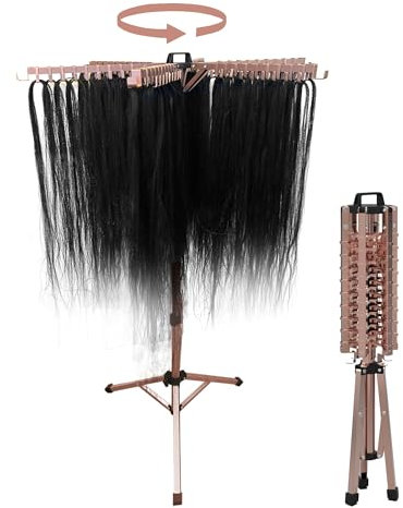 Swivel Braid Tree Braid Rack - Rose Gold, Pre-assembled, Space-Saving, Portable, Folds away, Height Adjustable Hair extension holder rack, 114 hook display stand for braiding hair - The OG Braid Tree