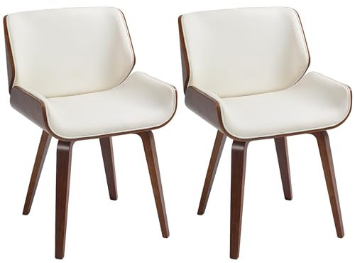 HOMCOM Lot de 2 chaises de Salle à Manger Style Vintage Assise revêtement synthétique Blanc et Pieds en Bois
