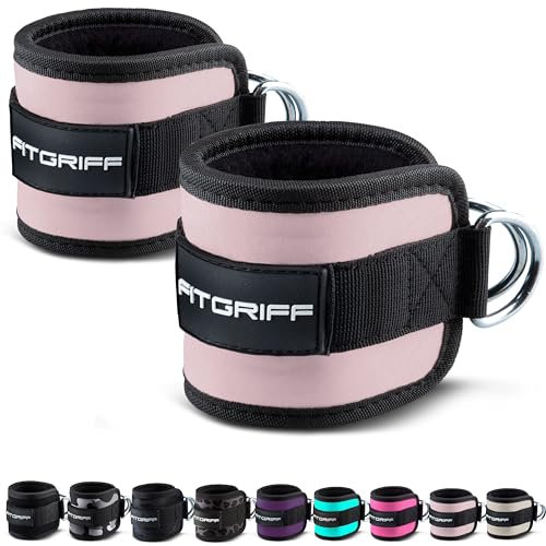 Fitgriff® Sangle Cheville Musculation Poulie V1 - Ankle Straps pour Sport, Kickback, Entraînement des Fessiers - Accessoires de Fitness pour Cable Machines (Blush Pink)