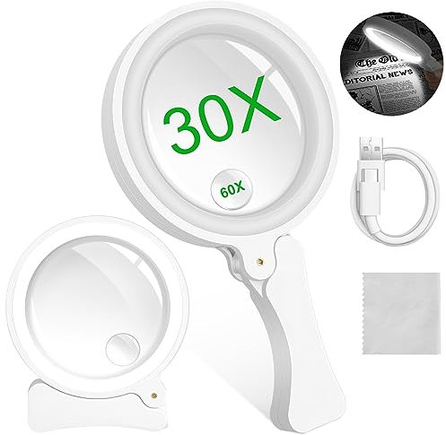 Lupe mit Licht und Ständer - Faltbare Leselupe mit Licht für Senioren, groß, 3 Lichtmodi, USB wiederaufladbar, beleuchtete Lupe, leichte Lupe