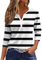 Generic HUIFUAO T-shirts pour femmes, T-shirts d'été à boutons avec col en V et manches 3/4 pour femmes, haut rayé de couleur, t-shirt d'été basique pour femme, coupe ample, A02 noir., L