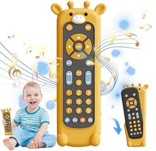 HOVCEH Télécommande Jouet pour Bébé, Jouet avec Télécommande TV, Télécommande pour Bébéavec Lumière et Son, Apprentissage Pendant 6 Mois + Garçons ou Filles, 3 Modes de Langue