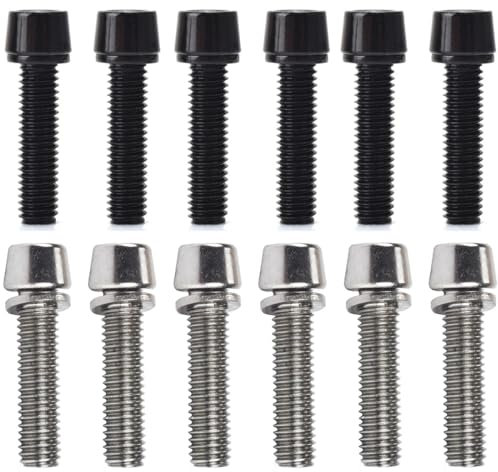 12 Pezzi M5 x 20 mm Bici Stelo Bulloni viti per attacco manubrio bicivite centrale a foro quadrato per bici Viti Fisse per Stelo Bici con Rondella, Bulloni per Manubrio della Bicicletta Nero e argento