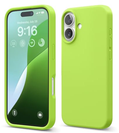 elago Compatible with iPhone 16 Case, Premium Liquid Silicone Case, Full Body Protective Cover, Shockproof, Slim Phone Case, Anti-Scratch Soft Microfiber Lining, 6.1 inch (Lime Green)