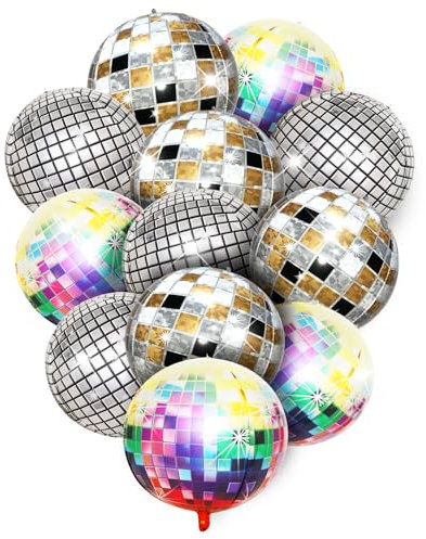 Discokugel Deko,Helium Ballons,12 Stück Discokugel Luftballon,22 Zoll 4D Party Deko Ballons Geburtstag,Bunte Disco-Folienballons,für Disco-Mottoparty Geburtstag Party Mitzvah Abschlussfeier Dekoration