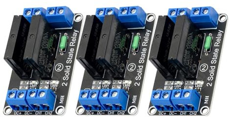 3 módulos de relé de 2 canales, relé de estado sólido de 5 V CC, compatible con Arduino y Raspberry Pi, placa de relé de bajo nivel