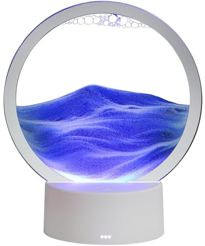 3D Sanduhr Tiefsee Treibsandlampe, RGB 7 Farbe Sandmalerei Nachtlicht, Sand Art Liquid Tischlampe mit USB-Anschluss, Moving Sand Art Table Lamp für Heim Büro Desktop Dekoration (Blau)