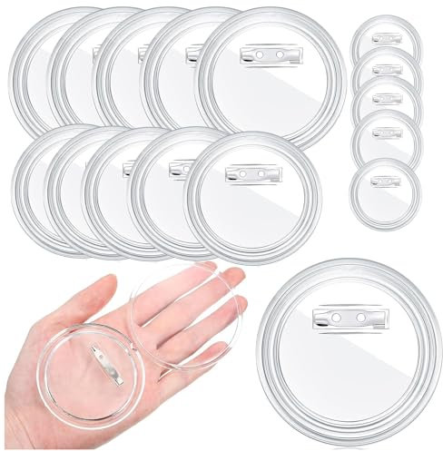 Nurila Buttons Selber Machen, 15 Stk Transparente Buttons Anstecker Selbst Gestalten, Acryl Abzeichen Button für Foto Kleidung Bild, 25-58-75mm
