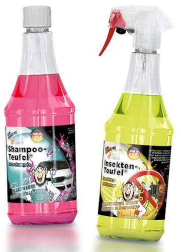 Tuga Chemie INSEKTEN Teufel + Tuga Chemie SHAMPOO Teufel Autowasch Set - Insektenreiniger - Insektenentferner | Autoshampoo schäumende Wäsche - löst schonend & schnell Verschmutzungen - 2x1L