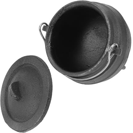Zerodeko Witch Pot with Lid Cast Iron Cauldron for Halloween Decorations Sacrificial Utensil Religious Craft Desktop Ornament for Festive Atmosphere