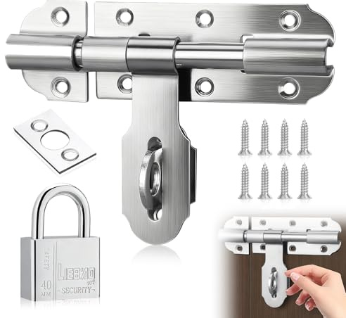 Door Bolts for Internal Doors, Gate Lock with Padlock 6 Inch Combination Sliding Bolt Lock with Keys Heavy Duty Stainless Steel Latch Bolt for Garden Gates Barns Courtyard Doors