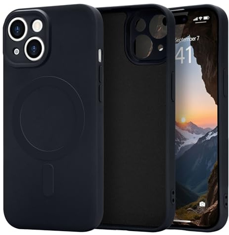 Urarssa Magnetic Case for iPhone 15, Liquid Silicone, Black | Compatible with Magsafe, Premium Gel Rubber Silky-Soft Touch Phone Case, Anti-Scratch Shockproof Drop Protective Phone Cover