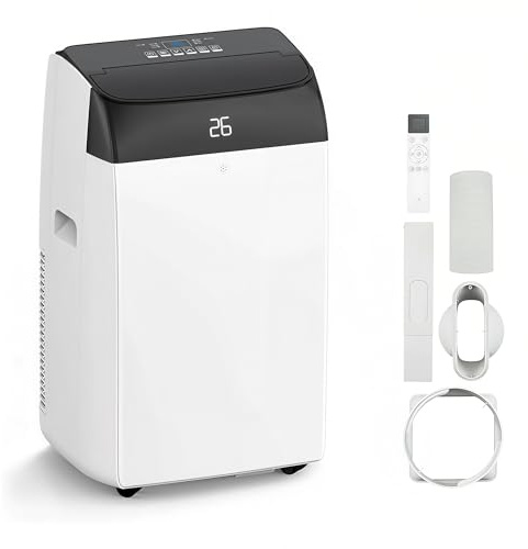 Mobiles Klimagerät 12000 BTU (2,6 KW), 4-in-1 Klimaanlage: Kühlen, Ventilator, Entfeuchter & 24h Timer, Leise <53 DB, Mit Fernbedienung & Display, Inkl. Abluftschlauch, Für Räume Bis 51 M²
