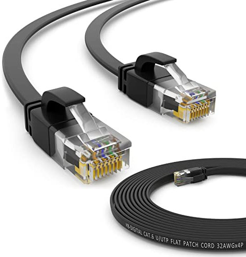 HB-DIGITAL 10m Netzwerkkabel LAN Flach Patchkabel mit RJ45 Stecker Kupfer Profi Slim flexibel für Gigabit Ethernet kompatibel mit PC, Router, Switch, Modem, TV, Spiel Konsole Schwarz