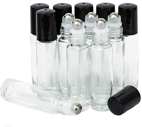 ZEJIA Fiole en Verre Rechargeable pour huiles essentielles, parfums en Acier Inoxydable, Bouchon à Bille