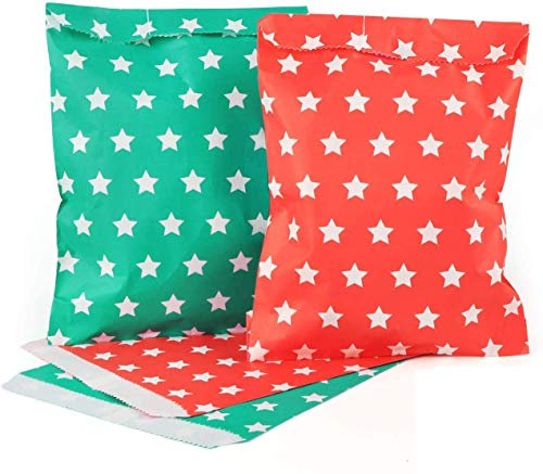 ABSOFINE Papiertüten Sternen Geschenktüten Papier Süßigkeiten Papiertüten für Ostern Hochzeit Geburtstag Feier Parteien 50 Stück 2 Designs mit je 25 Papiertüten Rot & Grün