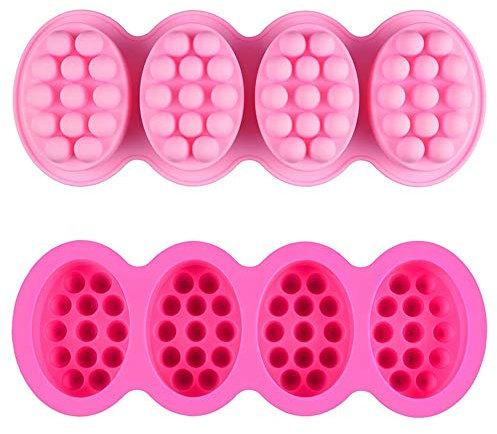 Moule à savon ovale en silicone à 4 cavités - Moule à savon de massage - Moule à gâteau au chocolat - Pour loisirs créatifs (rose)