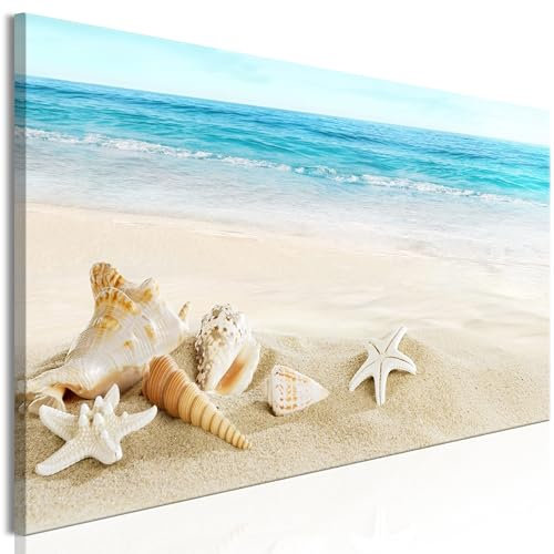 B&D XXL Acrylglasbild Meer Strand 120x40 cm 1 Teilig Wandbild auf Acryl Glasbilder Kunstdruck Moderne Acrylglas Platte Wanddekoration Geschenke Heimdekoration Glasbild - Muscheln Seestern Sand