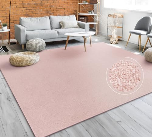 Paco Home Tapis Salon Uni Sobre Et Moderne Poils Ras, Diff. Tailles/Coloris, Dimension:200 cm Rond, Couleur:Rose