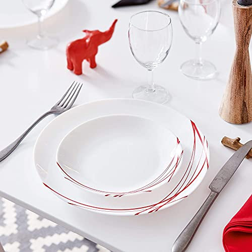 Arcopal by Luminarc Domitille 18pc Opal Glass Black Red Lined Dinner Set Plates (18pc Dinner Set, Black)