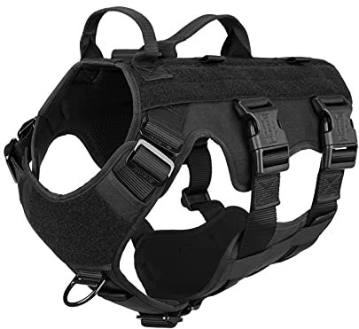 ICEFANG GN6 Patrol Taktisches Hundegeschirr, 5-Punkte verstellbar, kein Ziehen, Frontclip, Kletteinsätze (L (Halsumfang 45,7 - 61 cm, Brustumfang 71,1 - 88,9 cm), Schwarz