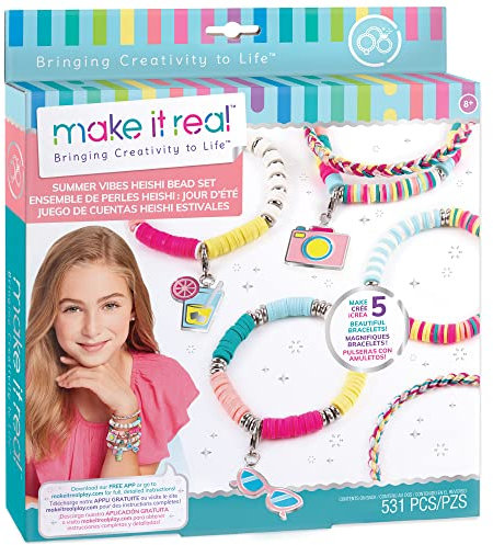 Make It Real 2901317 Heishi-Perlenarmbänder, Bastelset, DIY Schmuckset, Armbänder selber basteln, Kreativ-Kit für Kinder