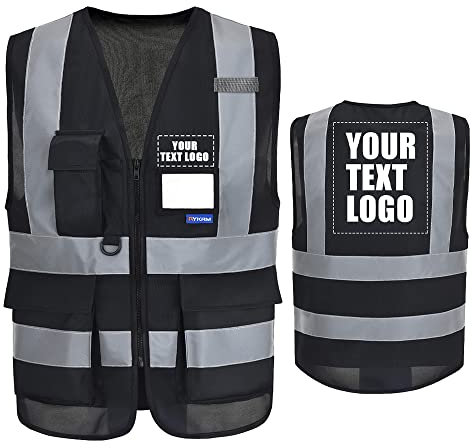 AYKRM 21 Farben Personalisierte bedruckbare Warnweste aufdruck mit Text oder mehrfarbigem Logo und Mehreren Taschen, Warnschutz Arbeitsweste Sicherheitsweste mit bedruckbare