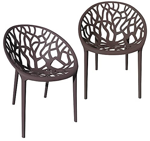 TRISENS Gartenstuhl Kunststoff Stapelstuhl Bistrostuhl Küchenstuhl Stuhl Stapelbar, Farbe:Braun, Menge:2 St.