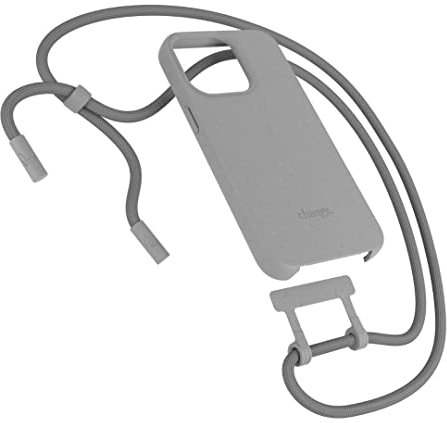Woodcessories - Nachhaltige Handykette abnehmbar kompatibel mit iPhone 13 Pro Hülle mit Band grau - biologisch abbaubar