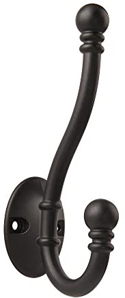 HASWARE 6 PCS Double Prong Robe Hook, Large Dual Coat Hooks with 12 Pieces Screws Wall Mounted Hooks Robe Antique Hooks Hangers Heavy Duty for Home Coats Hat Clothes Hanger Towel Keys (Matte Black)