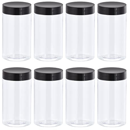sourcing map Round Plastic Jars with Black Screw Top Lid, 5oz/ 150ml Wide-mouth Clear Empty Containers for Storage, Organizing, 8Pcs
