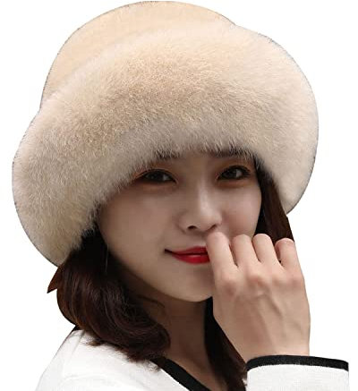 MUGUOY Women's Winter Furry Hat,Winter Women Faux Fur Russian Cossack Style Hat,Warm Comfy Winter Outdoor Hats,Covers Your Ears and Blocks Out Cold. (Kaki)