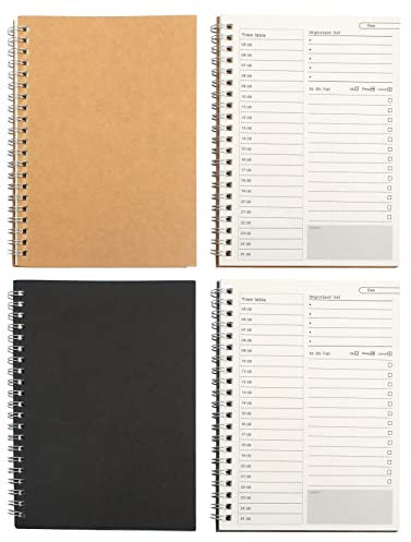 Ruicaifu 4 Stück Tagesplaner Block, Zeitmanagement Handbuch Aufgabenlisten Notizbücher Kraft Cover Tagesplanung To Do Listen Block Notizblöcke 100 Seiten/50 Blatt 19 x 13.5 cm(Brown Schwatz cover)