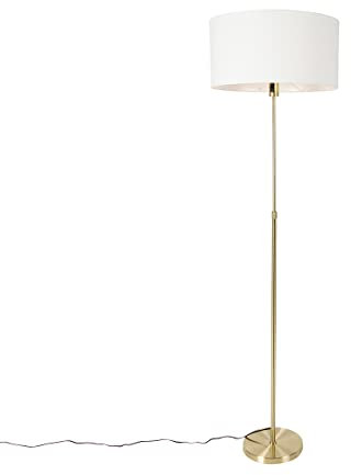 Qazqa - Design Stehlampe verstellbar Gold I Messing mit Schirm weiß 50 cm - Parte I Wohnzimmer I Schlafzimmer - Stahl Rund - LED geeignet E27