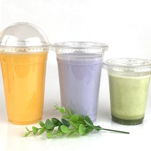 We Can Source It rPET Clear Plastic Smoothie Cups with Straw Slot Lids, Disposable Drinking Cups (50, 12oz)