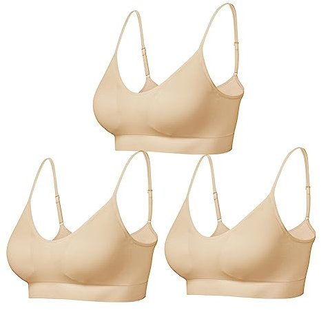 Comfyin Bustier Damen Gepolstert Sport BH Set ohne Bügel Yoga BH Top 3er Pack,3+Beige,M
